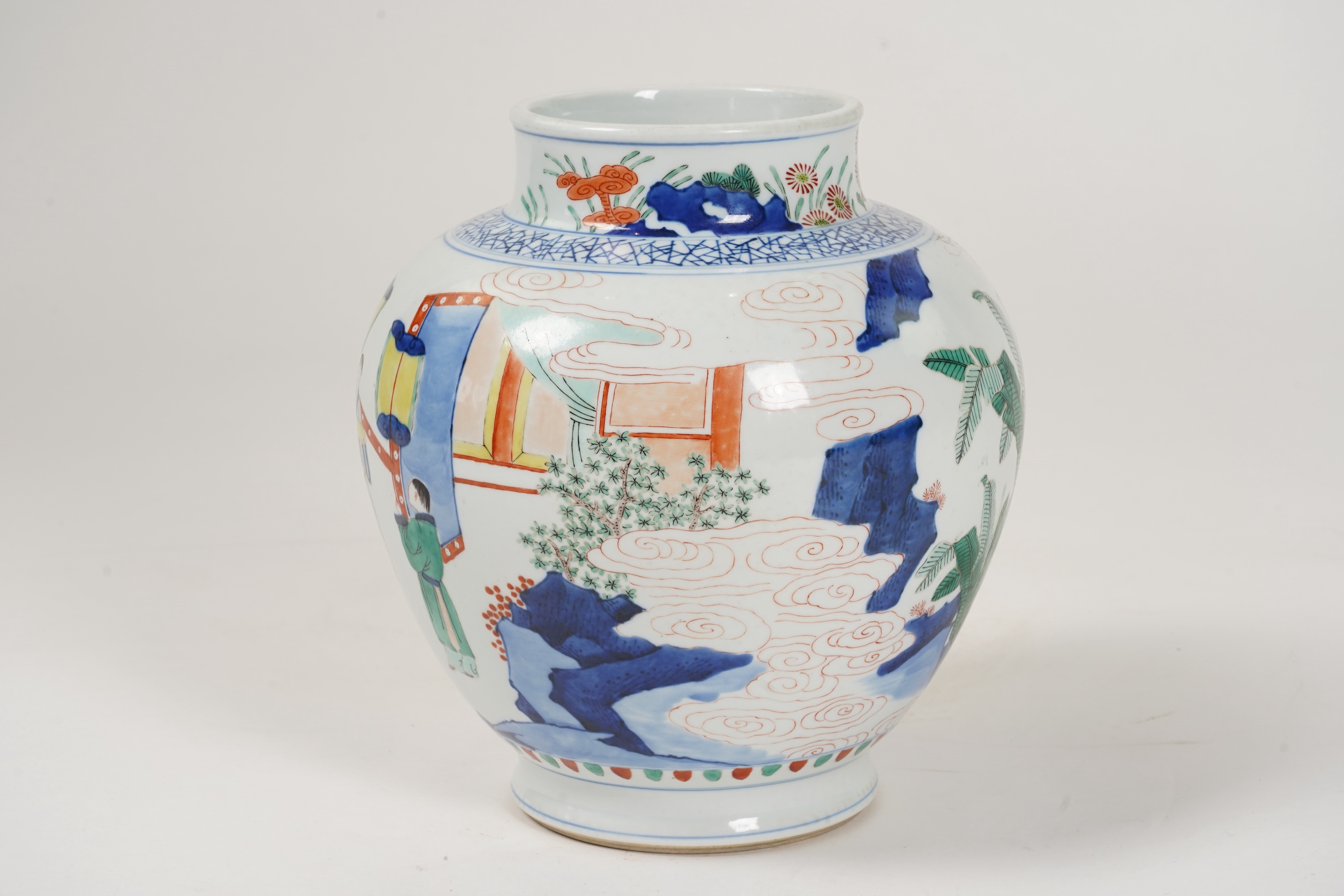 A Chinese wucai ‘figures’ jar, Transitional style
